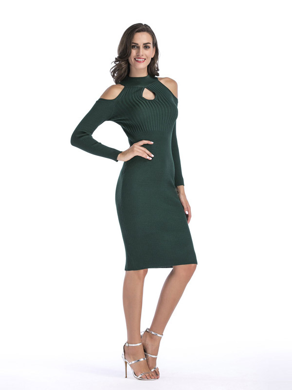 Green Cutout Cold Shoulder Bodycon Dress