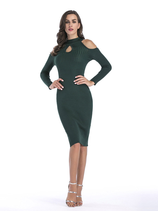 Green Cutout Cold Shoulder Bodycon Dress