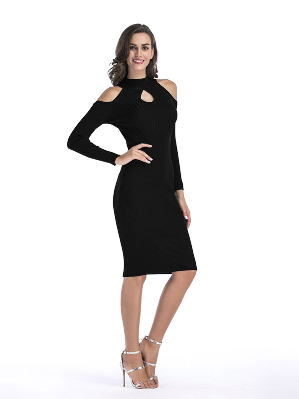 Black Cutout Cold Shoulder Bodycon Dress