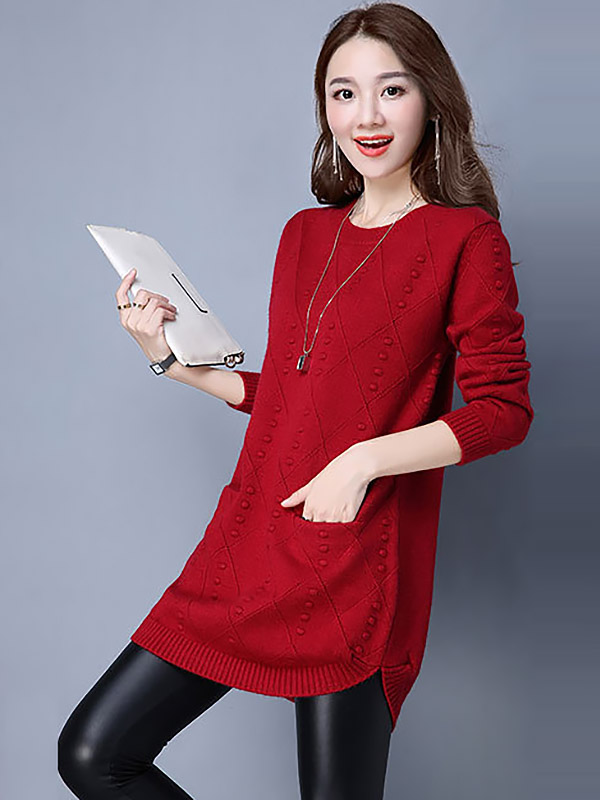 Red Round Neck Mini Knit Dress