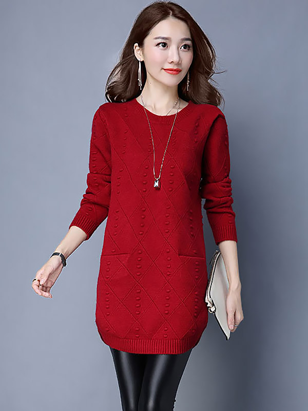 Red Round Neck Mini Knit Dress