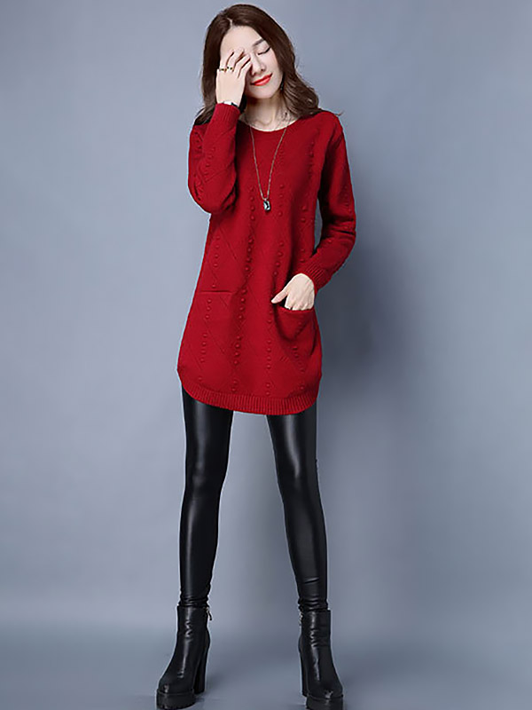 Red Round Neck Mini Knit Dress