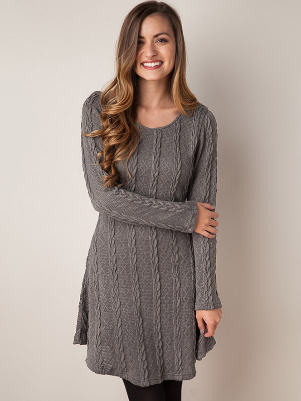 Grey Cable Knit Pattern Dress