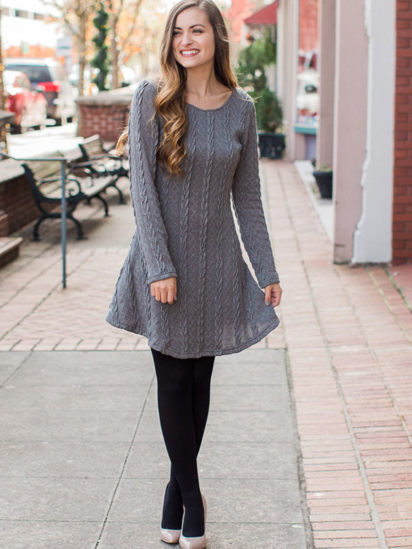 Grey Cable Knit Pattern Dress