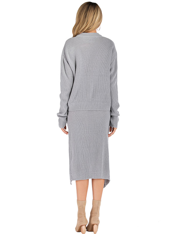 Grey Round Neck Sweater & Midi Dress 2 Piece Set