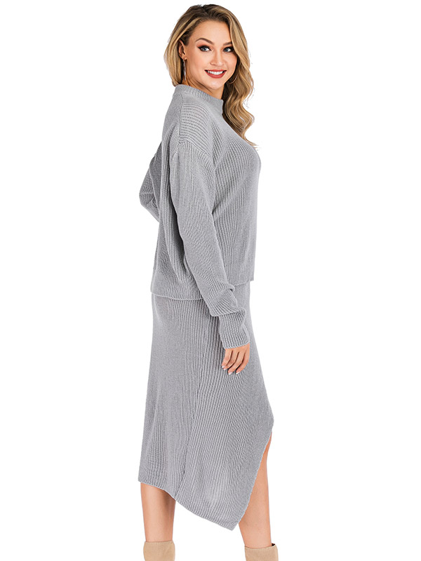 Grey Round Neck Sweater & Midi Dress 2 Piece Set