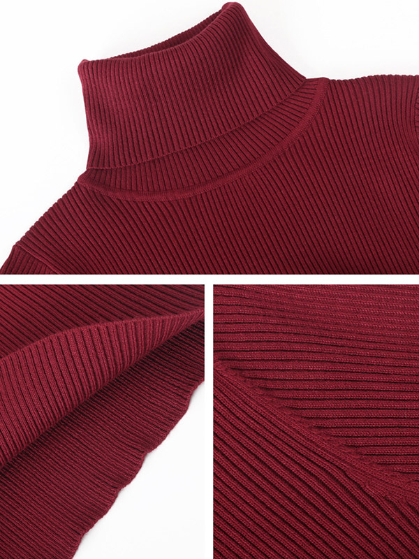 Burgundy High Neck Bodycon Knitted Dress