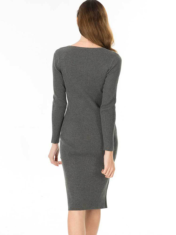 Grey Round Neck Bodycon Knitted Dress