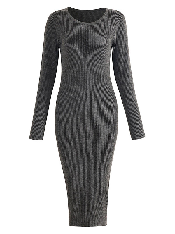 Grey Round Neck Bodycon Knitted Dress