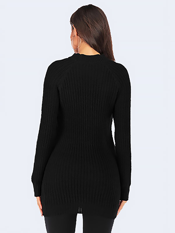 Black Cutout Crew Neck Bodycon Knit Dresses