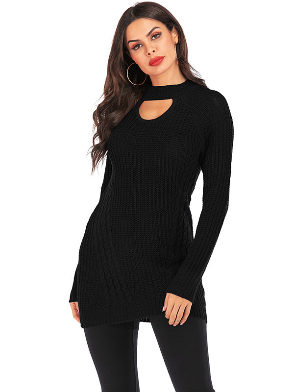 Black Cutout Crew Neck Bodycon Knit Dresses