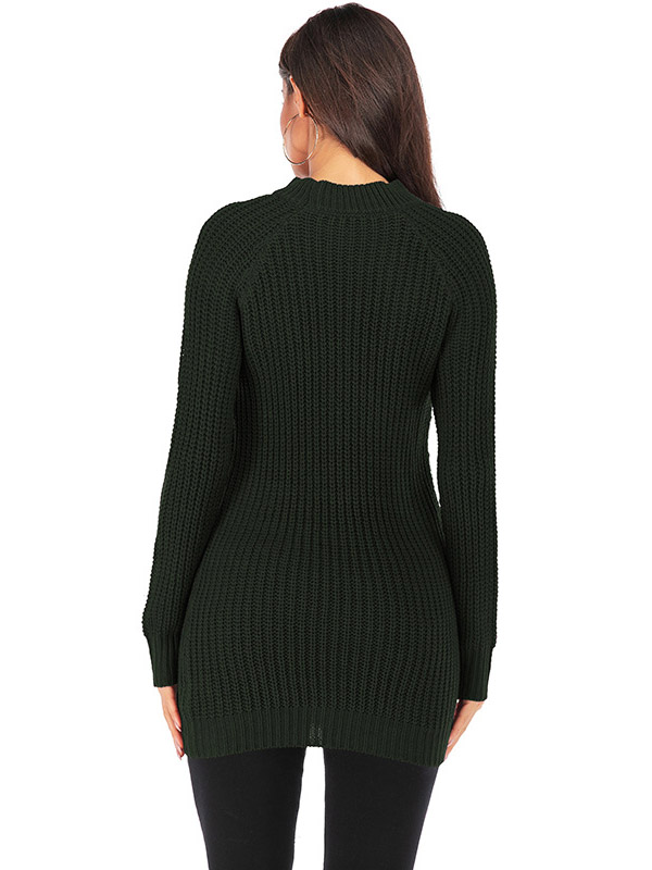 Green Cutout Crew Neck Bodycon Knit Dresses