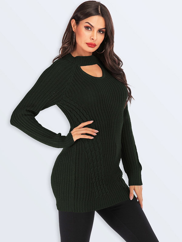 Green Cutout Crew Neck Bodycon Knit Dresses