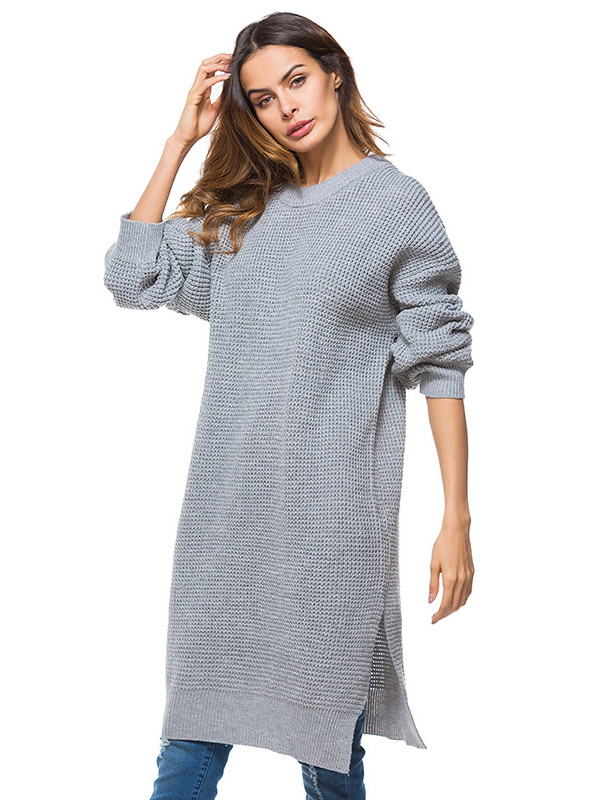 Grey Oversized Two Sides Split Knit Dresses