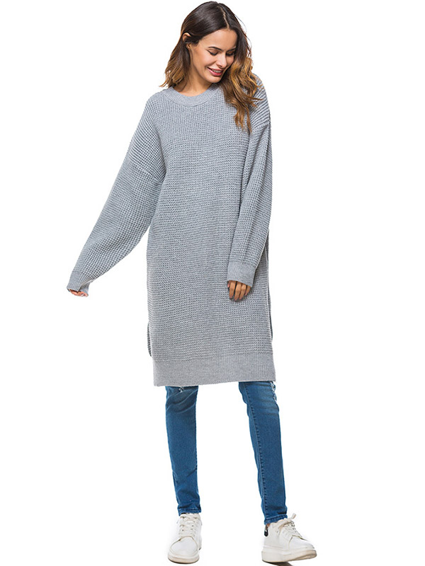 Grey Oversized Two Sides Split Knit Dresses