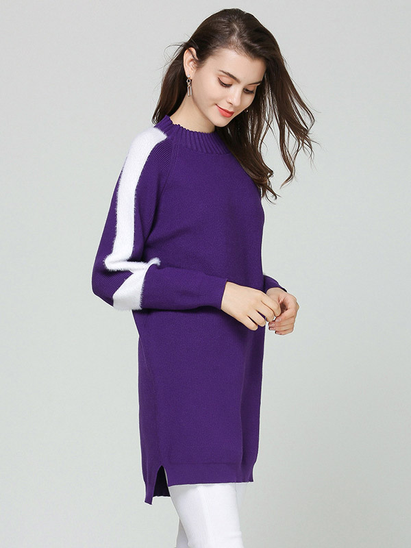 Purple Round Neck Shift Sweater Dress