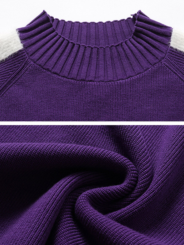 Purple Round Neck Shift Sweater Dress