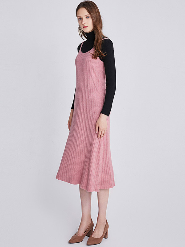 Pink Strap Knit Midi Dress