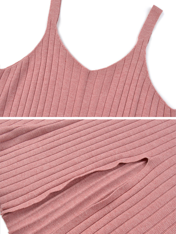 Pink Strap Knit Midi Dress