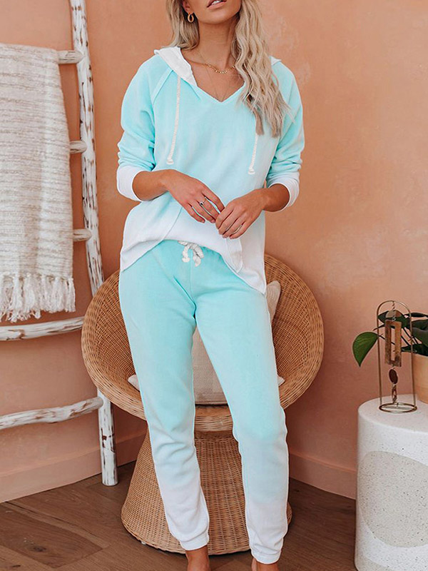 Light Green Gradient Hooded Knit Loungewear Set