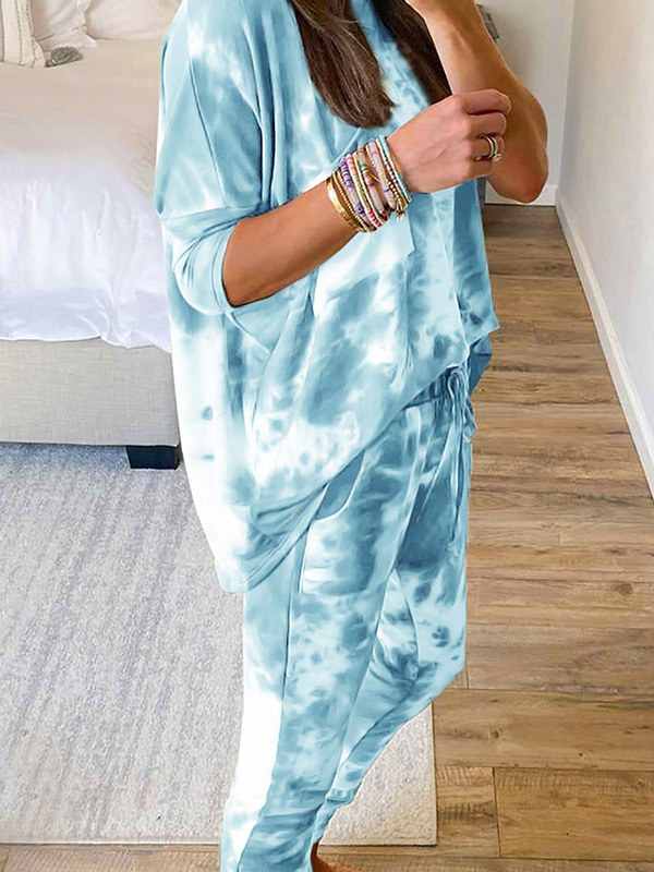 Light Blue Gradient Print Knit Loungewear Set