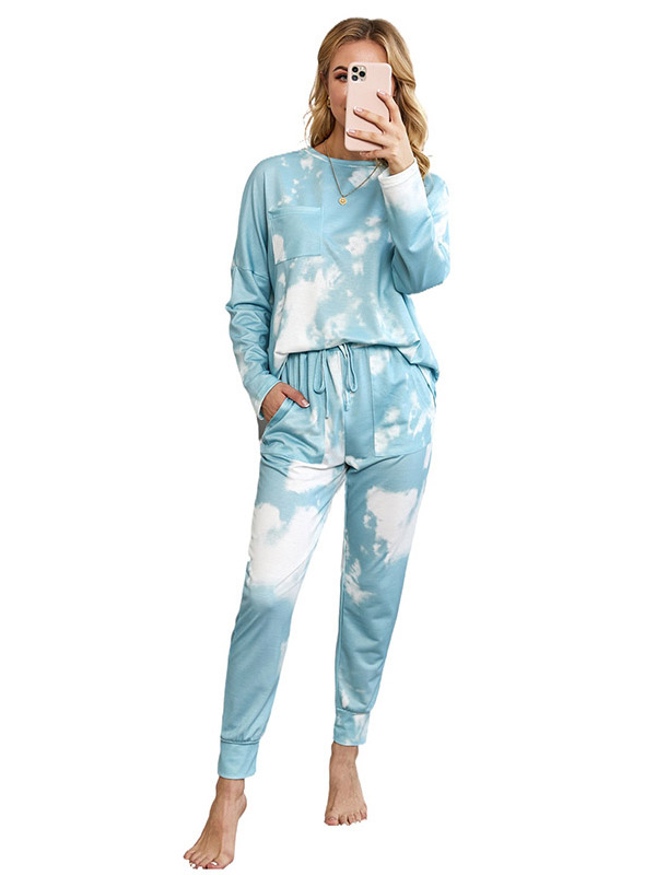 Light Blue Gradient Print Knit Loungewear Set