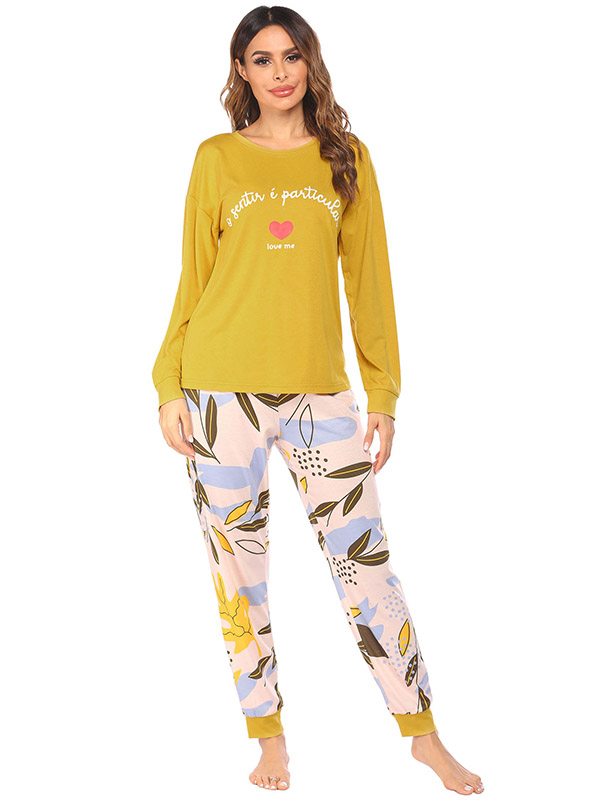 Yellow Flowers Print Loungewear Set