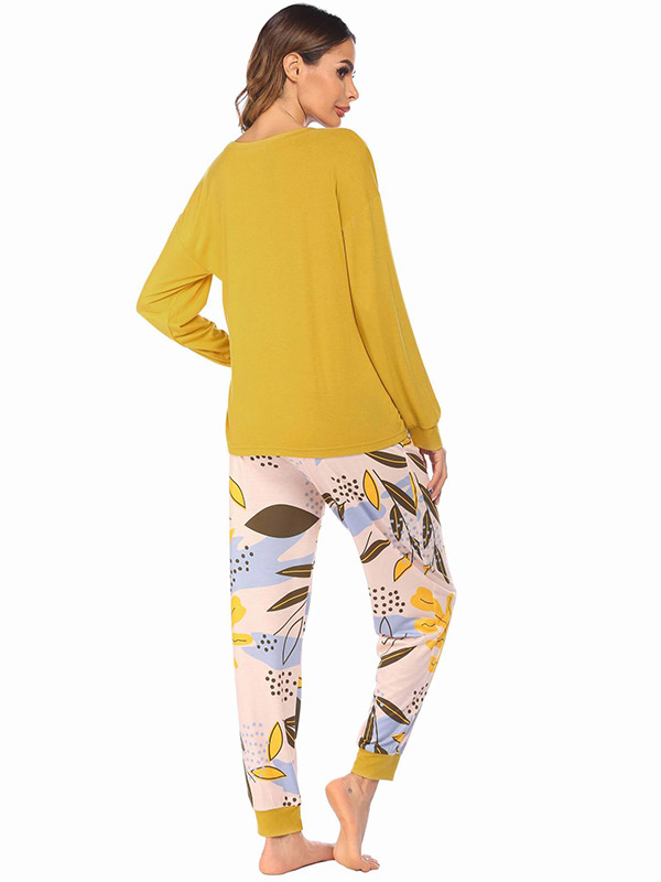 Yellow Flowers Print Loungewear Set