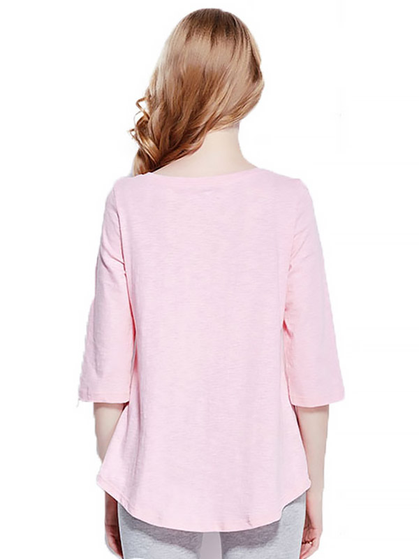 Pink Boat Neck 3/4 Sleeves Loungewear Set