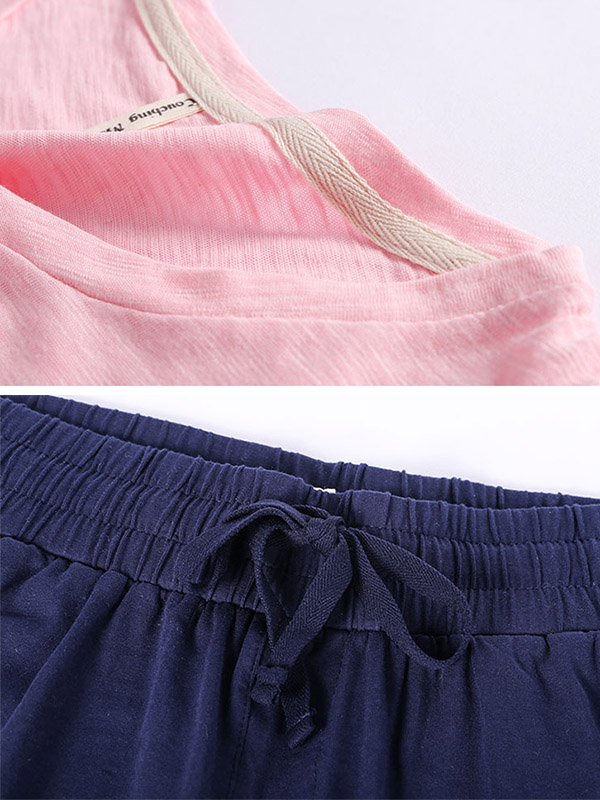 Pink Boat Neck 3/4 Sleeves Loungewear Set