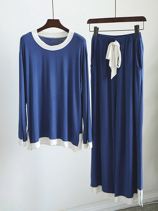 Blue Round Neck Modal Fabric Loungewear Set