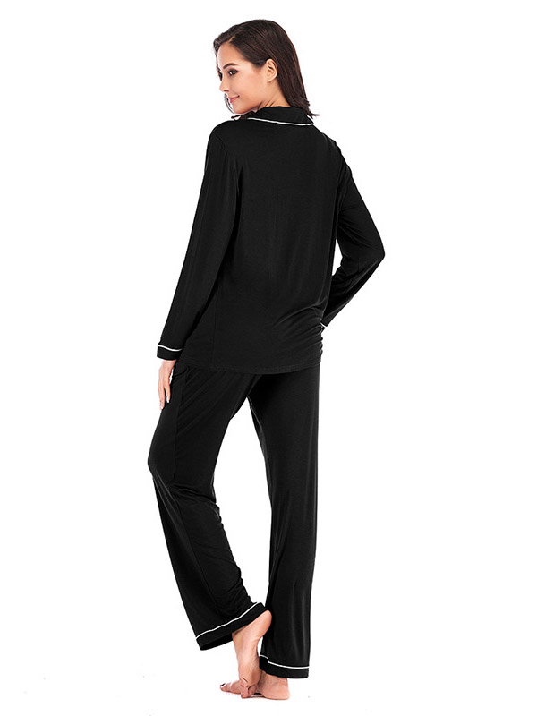 Black Lapel Collar Modal Loungewear Set