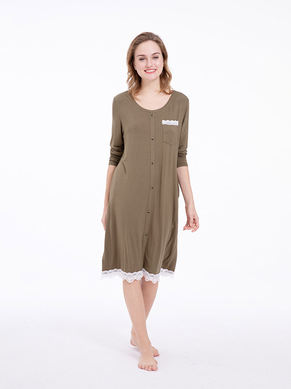 Green Sleep Dress with Lace Detail