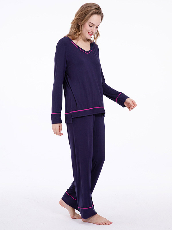 Dark Blue V Neck Loungewear Set