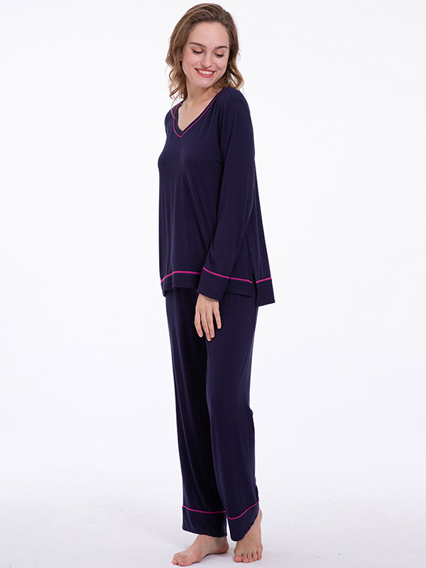 Dark Blue V Neck Loungewear Set