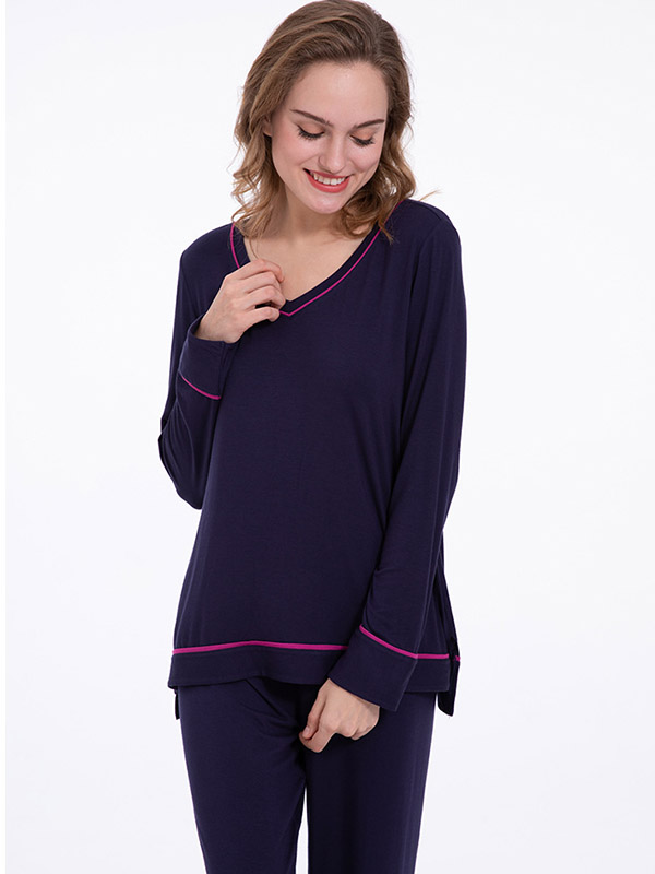 Dark Blue V Neck Loungewear Set