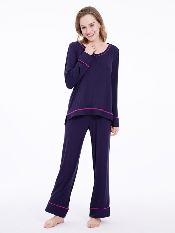 Dark Blue V Neck Loungewear Set