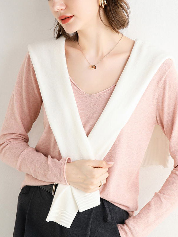 Pink V-neck Slim Knit Sweaters