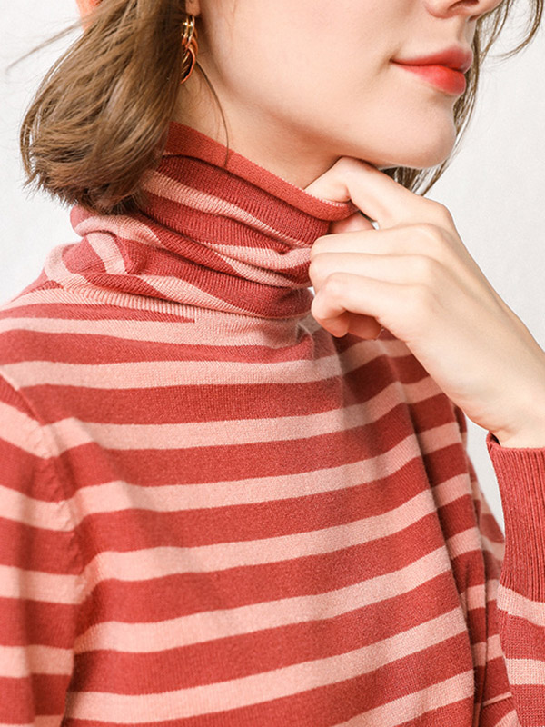 Orange Casual Knit Sweaters With Stripes