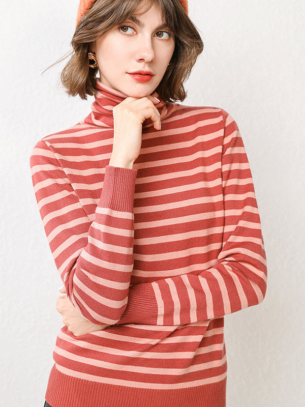 Orange Casual Knit Sweaters With Stripes