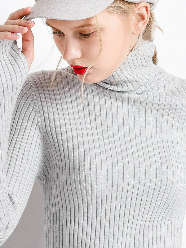 Grey Funnel Neck Base Medium Knitted Sweaters