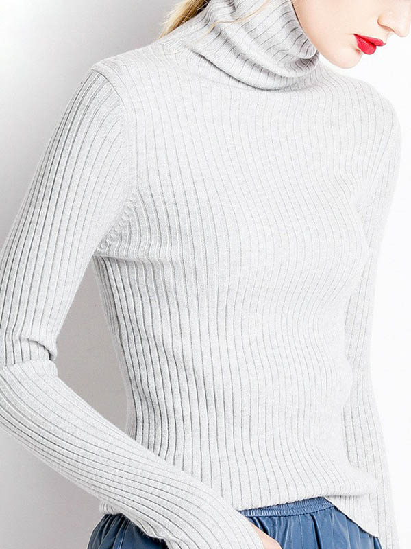 Grey Funnel Neck Base Medium Knitted Sweaters