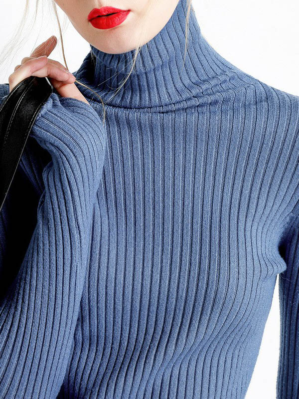 Blue Funnel Neck Base Medium Knitted Sweaters