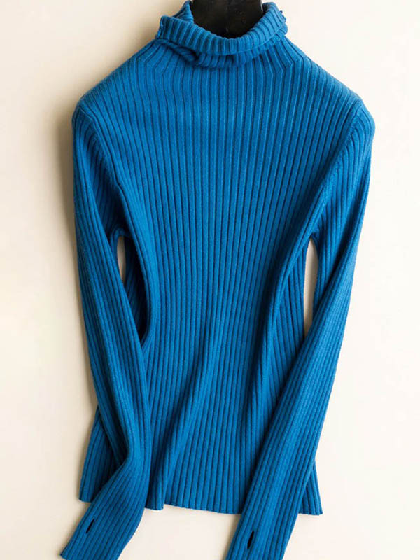 Blue Funnel Neck Base Medium Knitted Sweaters