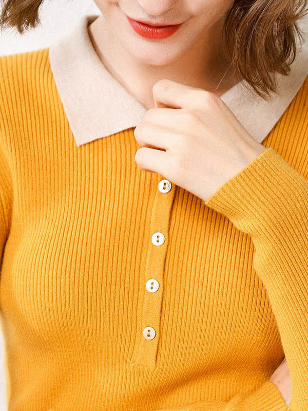 Yellow Roll Neck Classic Base Knit Sweaters