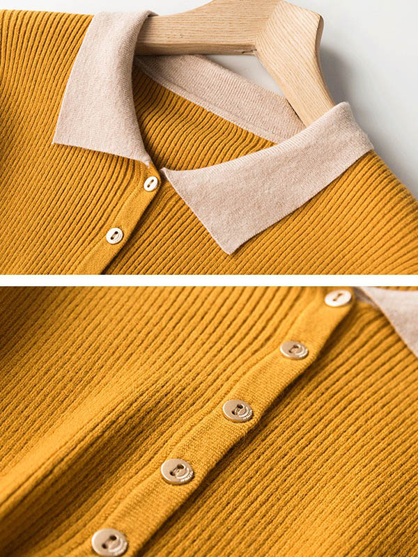 Yellow Roll Neck Classic Base Knit Sweaters