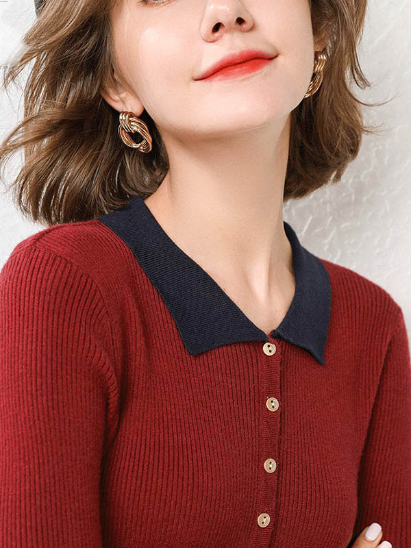 Red Roll Neck Classic Base Knit Sweaters