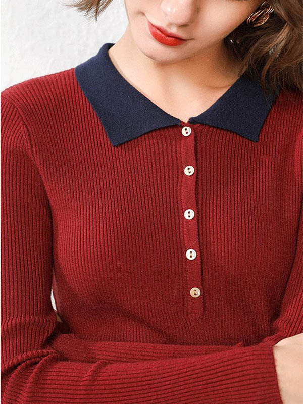 Red Roll Neck Classic Base Knit Sweaters