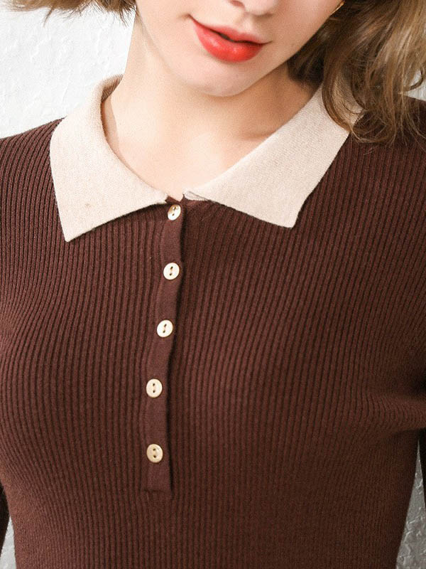 Brown Roll Neck Classic Base Knit Sweaters