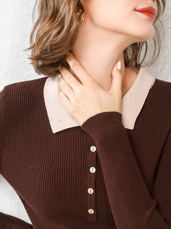 Brown Roll Neck Classic Base Knit Sweaters